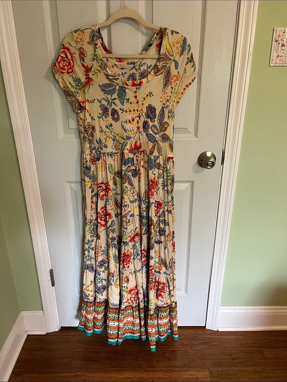 Soft Surroundings Cream Maxi Dress with Multicolor Floral Print
